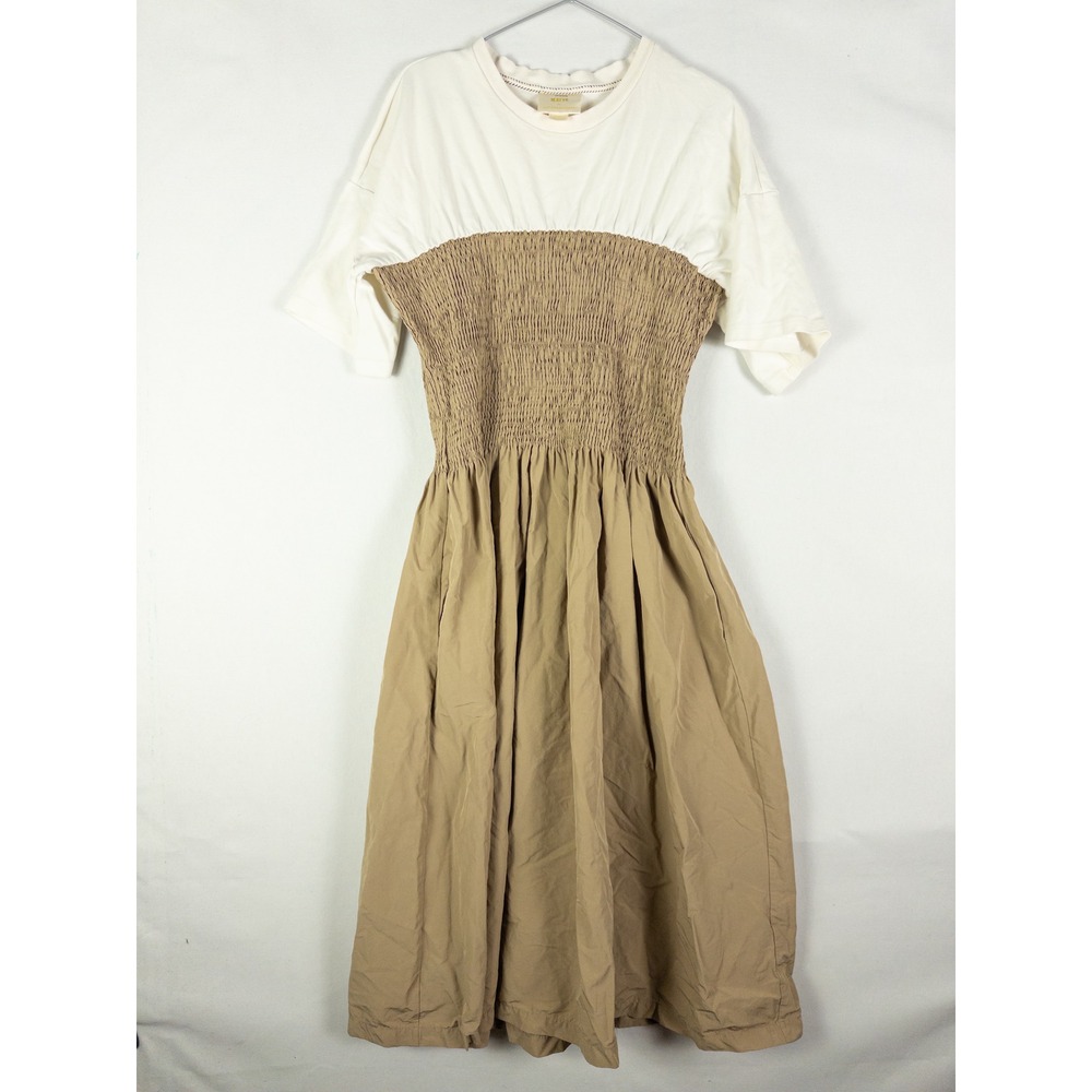 Maeve Anthropologie Smocked Waist T-Shirt Midi Dress Womens XLP Cream Tan Boho